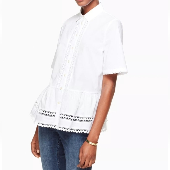 Kate Spade Lace Peplum Short Sleeve Button Down Shirt Womens Small Broome Street - Picture 3 of 11